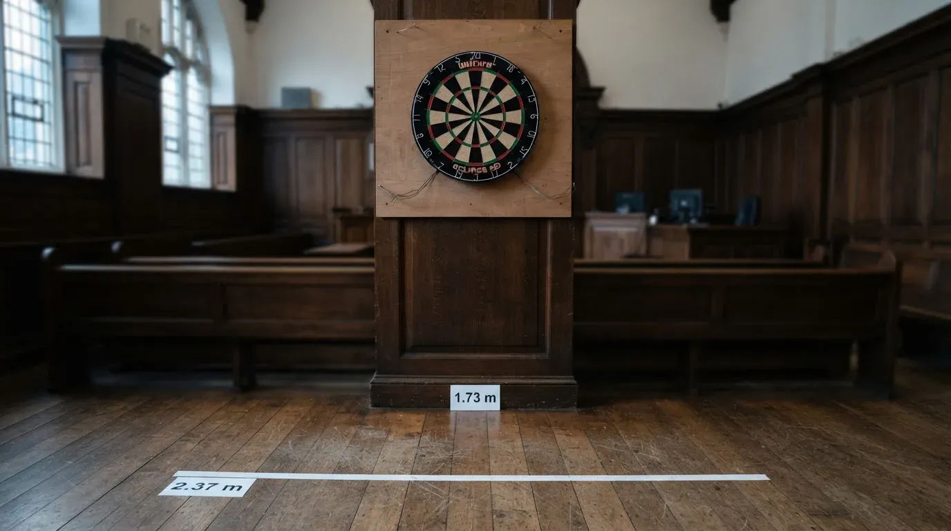 An empty courtroom with wooden benches in morning light