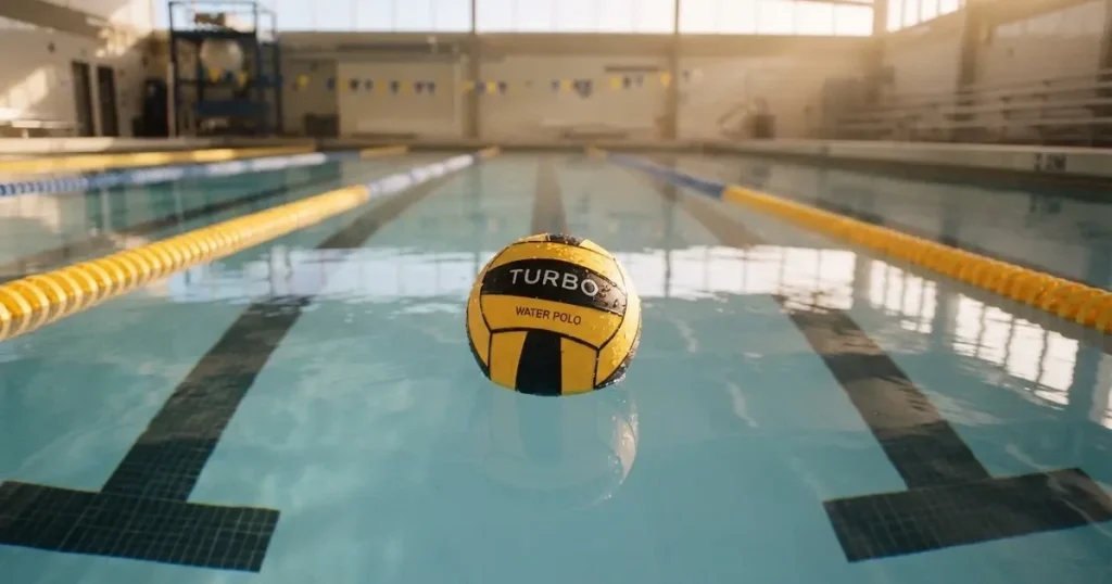 A ball on the centre spot of a grass pitch in morning light